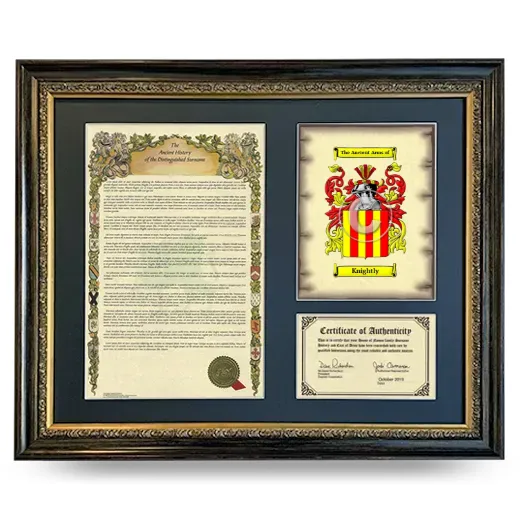 Knightly Framed Surname History and Coat of Arms- Heirloom