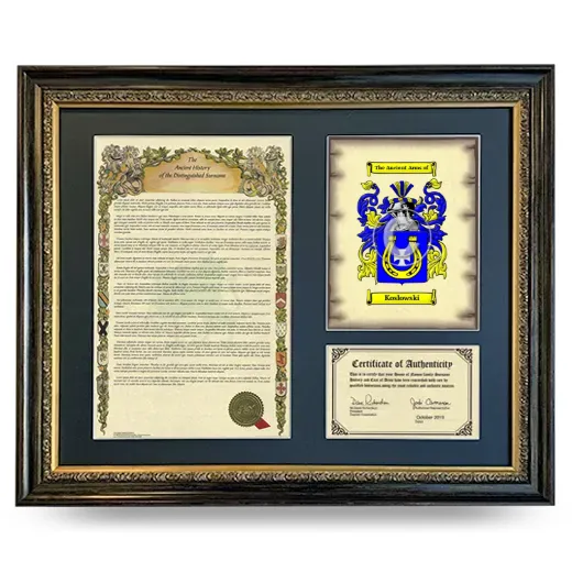 Koslowski Framed Surname History and Coat of Arms- Heirloom