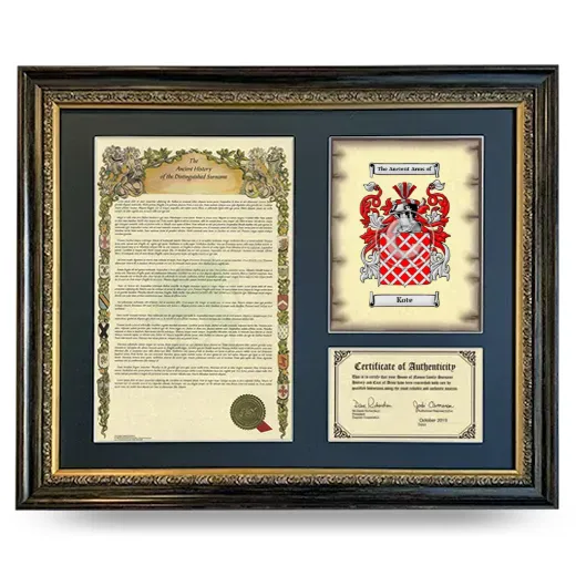 Kote Framed Surname History and Coat of Arms- Heirloom