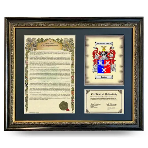 Lanier Framed Surname History and Coat of Arms- Heirloom