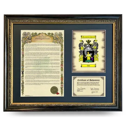 Lau Framed Surname History and Coat of Arms- Heirloom