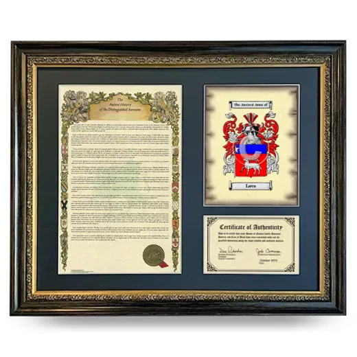 Lava Framed Surname History and Coat of Arms- Heirloom
