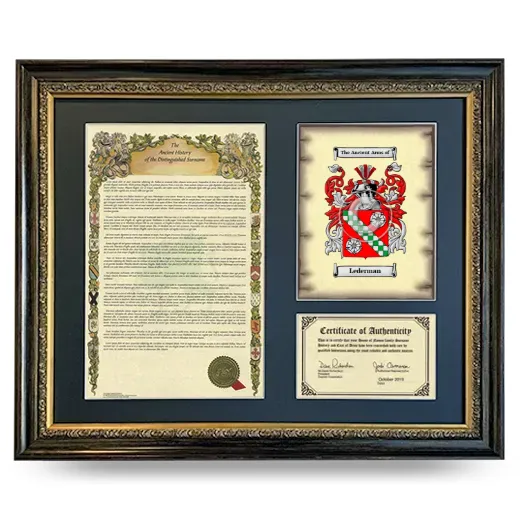 Lederman Framed Surname History and Coat of Arms- Heirloom