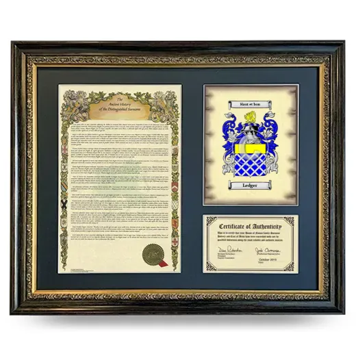 Ledger Framed Surname History and Coat of Arms- Heirloom