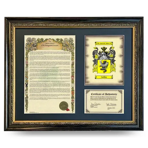 Ledley Framed Surname History and Coat of Arms- Heirloom