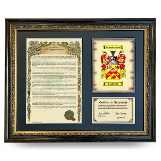 Leighfield Framed Surname History and Coat of Arms- Heirloom