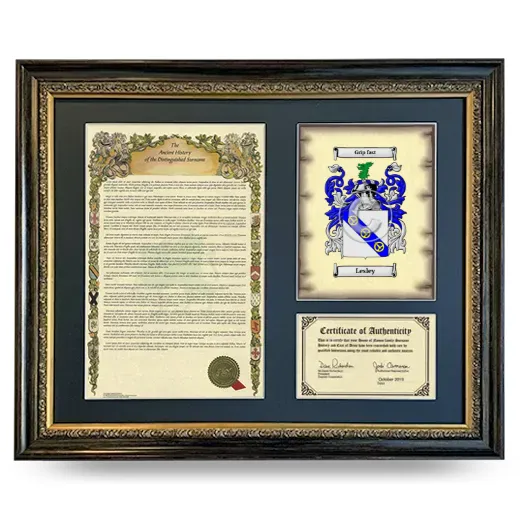 Lesley Framed Surname History and Coat of Arms- Heirloom