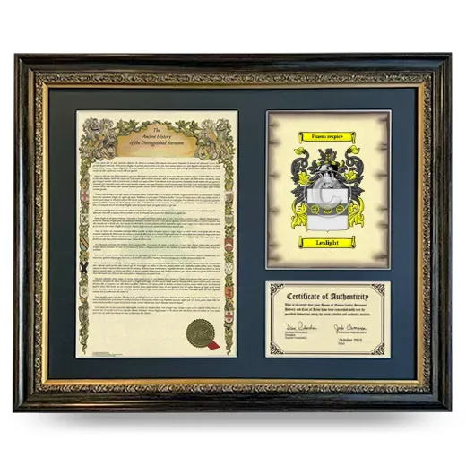 Leslight Framed Surname History and Coat of Arms- Heirloom