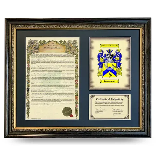 Letourneau Framed Surname History and Coat of Arms- Heirloom