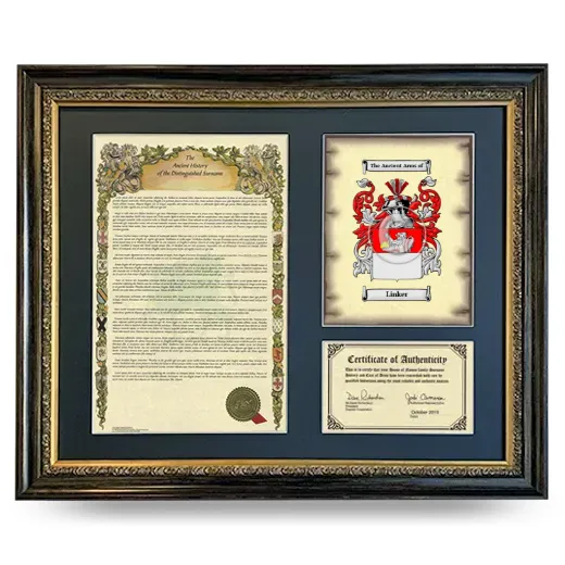 Linker Framed Surname History and Coat of Arms- Heirloom