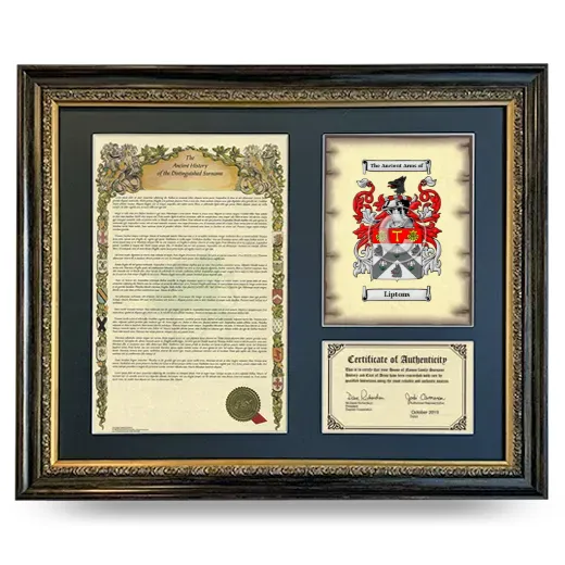 Liptons Framed Surname History and Coat of Arms- Heirloom
