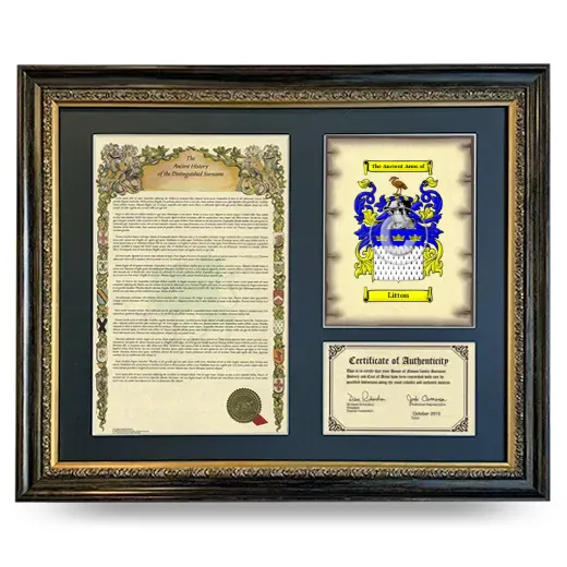 Litton Framed Surname History and Coat of Arms- Heirloom
