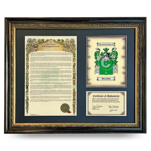 Macadam Framed Surname History and Coat of Arms- Heirloom