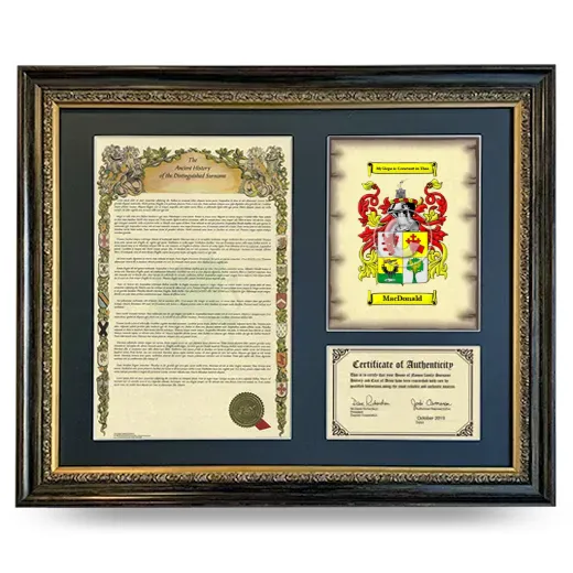 MacDonald Framed Surname History and Coat of Arms- Heirloom
