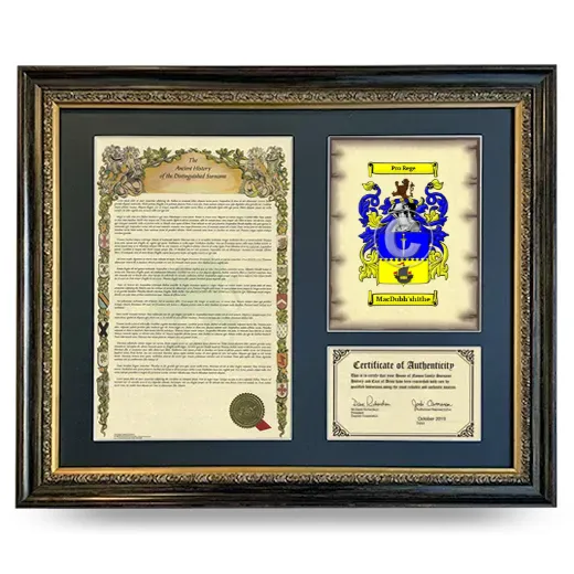 MacDubh'shithe Framed Surname History and Coat of Arms- Heirloom