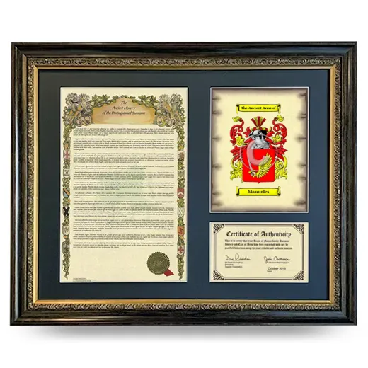 Manueles Framed Surname History and Coat of Arms- Heirloom