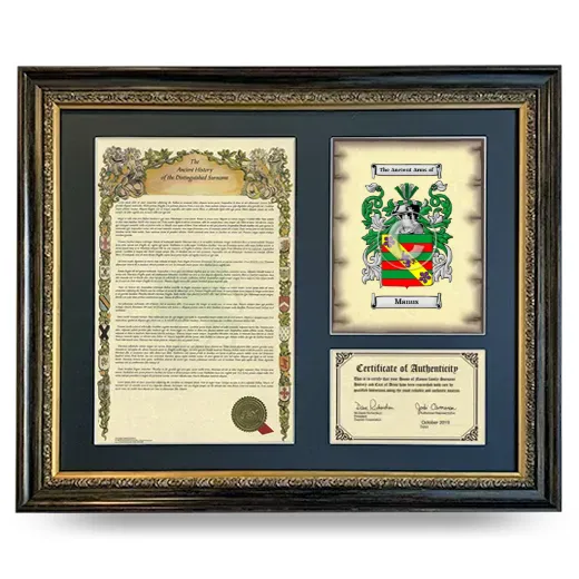 Manus Framed Surname History and Coat of Arms- Heirloom