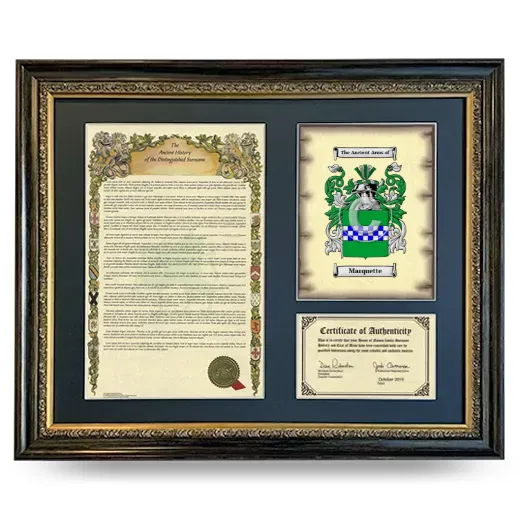 Marquette Framed Surname History and Coat of Arms- Heirloom