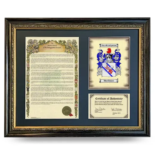 Marshman Framed Surname History and Coat of Arms- Heirloom