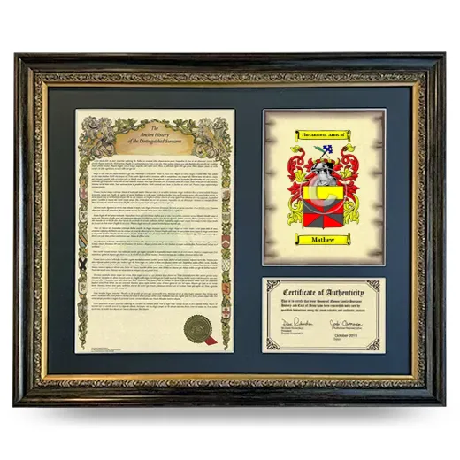 Mathew Framed Surname History and Coat of Arms- Heirloom