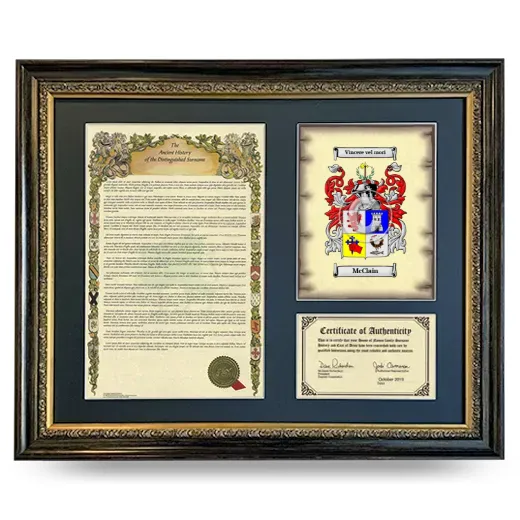 McClain Framed Surname History and Coat of Arms- Heirloom