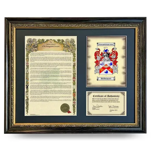 McDermott Framed Surname History and Coat of Arms- Heirloom