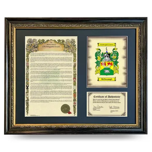 McDonaugh Framed Surname History and Coat of Arms- Heirloom