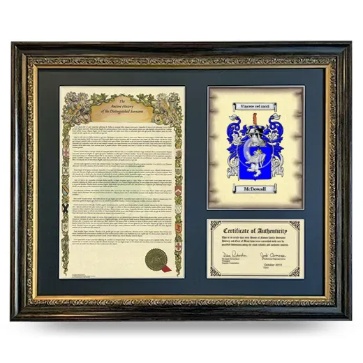 McDowall Framed Surname History and Coat of Arms- Heirloom