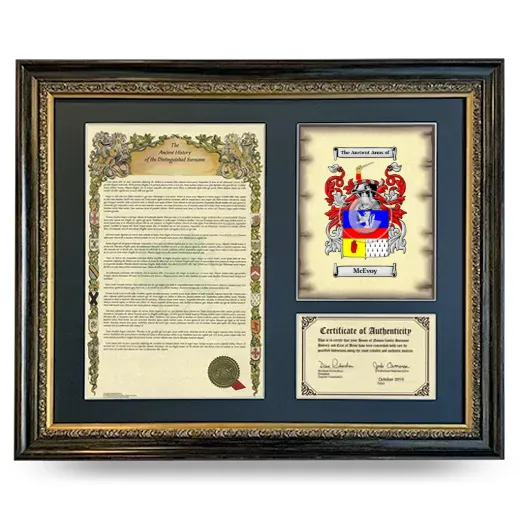 McEvoy Framed Surname History and Coat of Arms- Heirloom