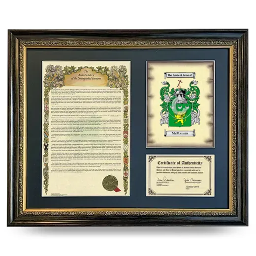 McMannis Framed Surname History and Coat of Arms- Heirloom