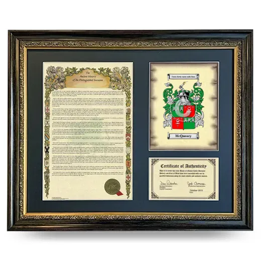 McQueary Framed Surname History and Coat of Arms- Heirloom