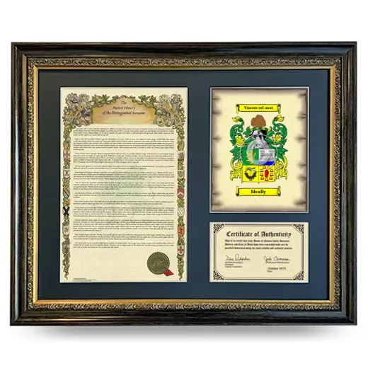 Meally Framed Surname History and Coat of Arms- Heirloom