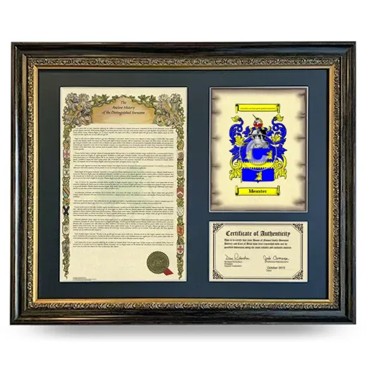 Measter Framed Surname History and Coat of Arms- Heirloom