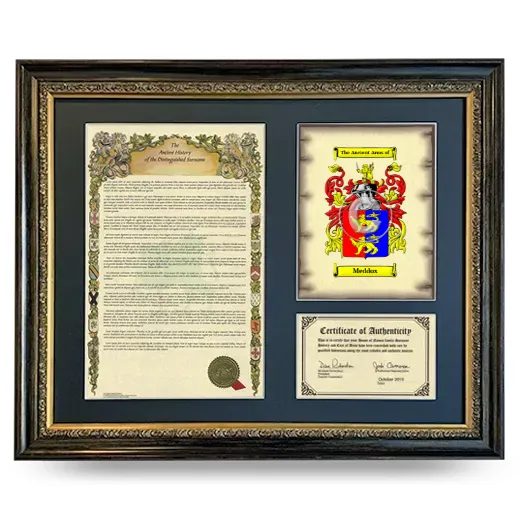 Meddox Framed Surname History and Coat of Arms- Heirloom