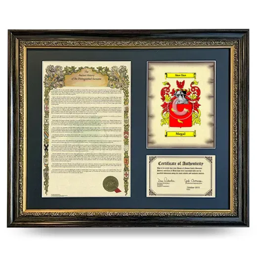 Megal Framed Surname History and Coat of Arms- Heirloom