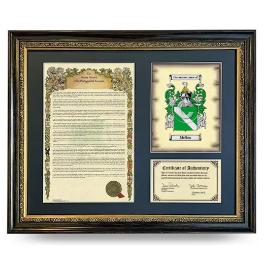 Mellon Framed Surname History and Coat of Arms- Heirloom