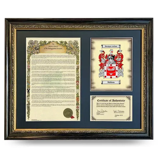 Melven Framed Surname History and Coat of Arms- Heirloom