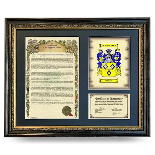 Menard Framed Surname History and Coat of Arms- Heirloom