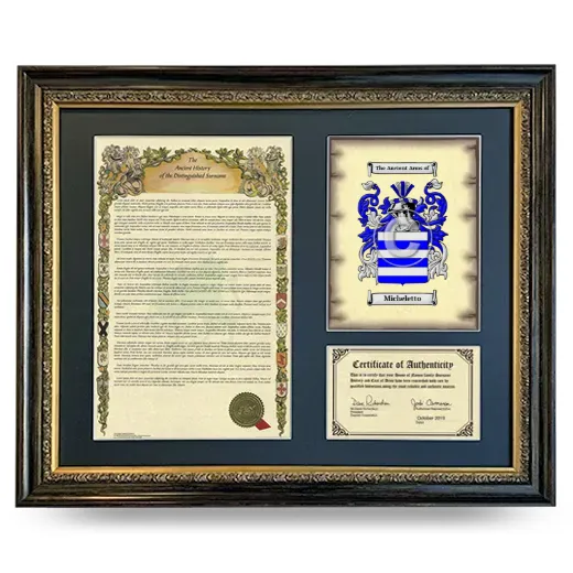 Micheletto Framed Surname History and Coat of Arms- Heirloom