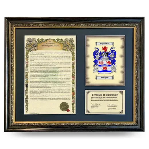 Milligan Framed Surname History and Coat of Arms- Heirloom