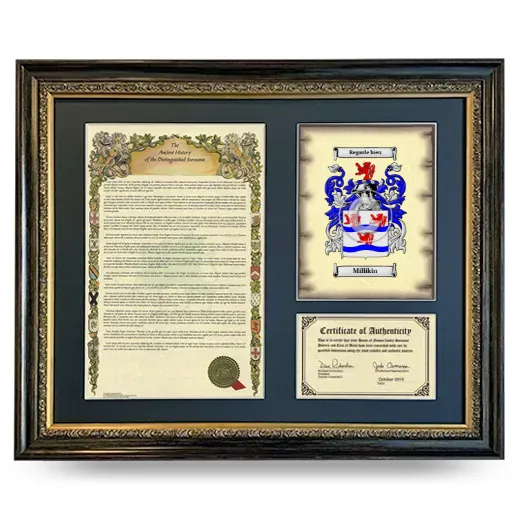 Millikin Framed Surname History and Coat of Arms- Heirloom