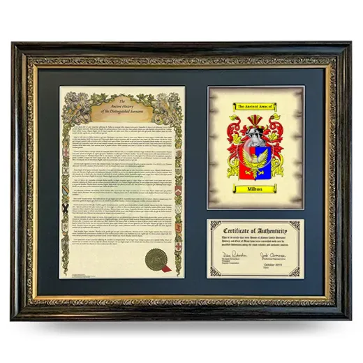 Milton Framed Surname History and Coat of Arms- Heirloom