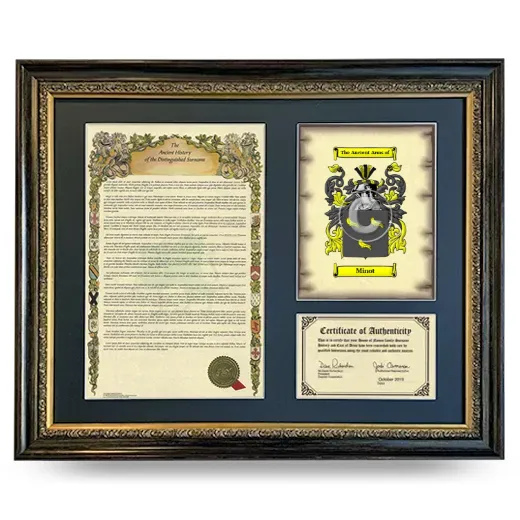 Minot Framed Surname History and Coat of Arms- Heirloom