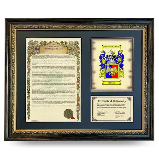 Mittan Framed Surname History and Coat of Arms- Heirloom
