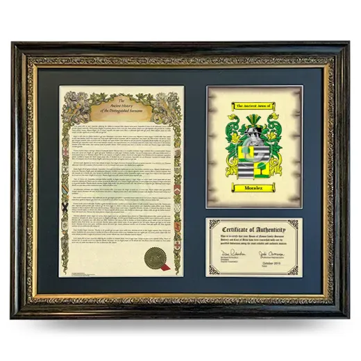 Moralez Framed Surname History and Coat of Arms- Heirloom