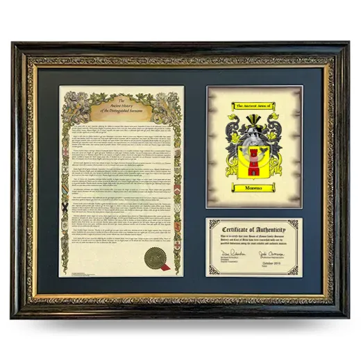 Moreno Framed Surname History and Coat of Arms- Heirloom