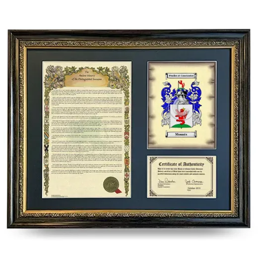Mounts Framed Surname History and Coat of Arms- Heirloom