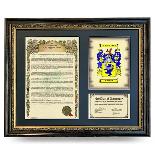 Munford Framed Surname History and Coat of Arms- Heirloom