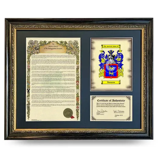 Navarro Framed Surname History and Coat of Arms- Heirloom