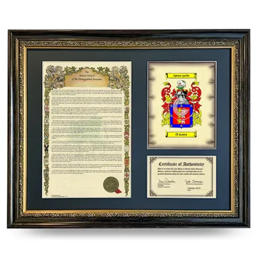 O mara Framed Surname History and Coat of Arms- Heirloom